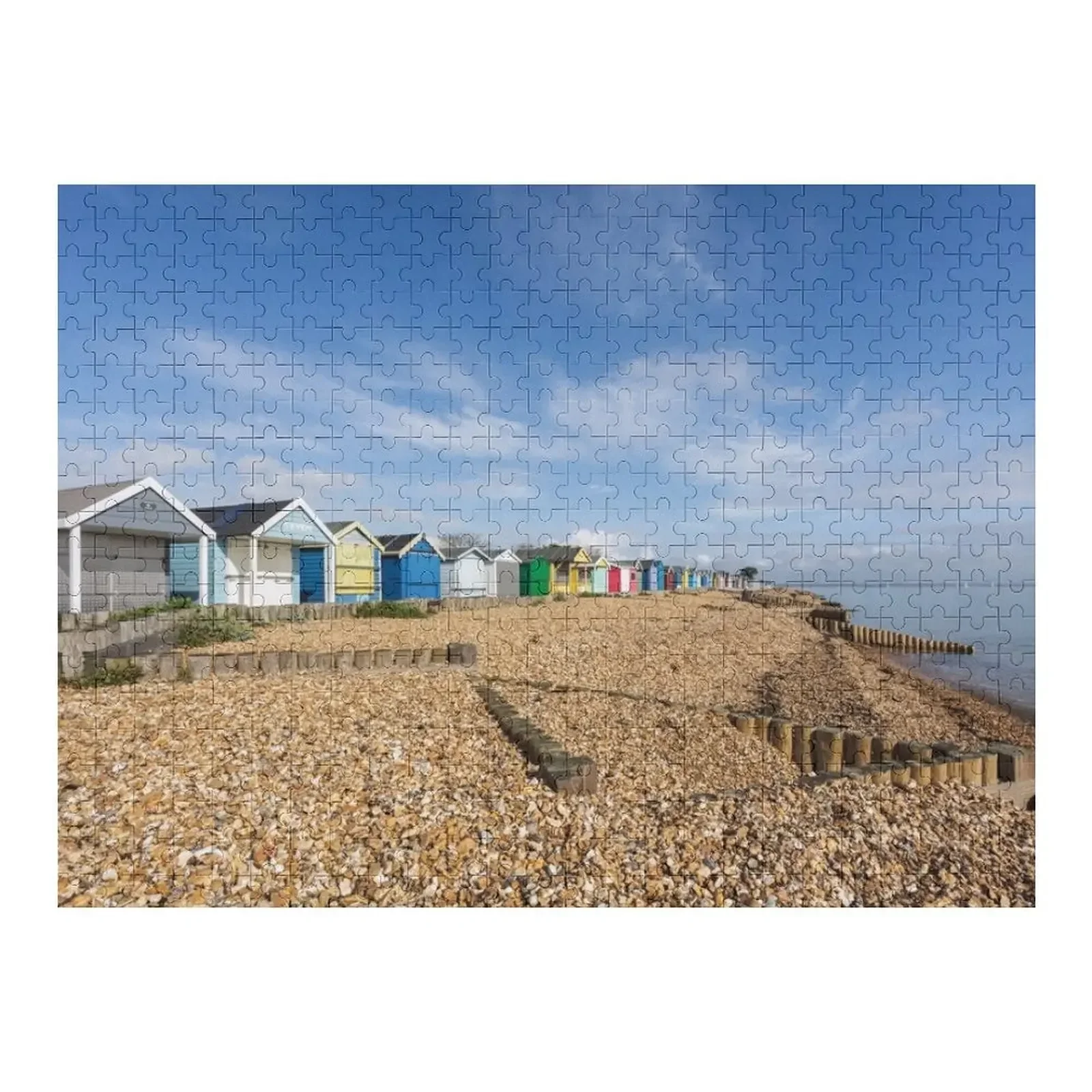 

Beach Huts at Calshot, Hampshire Jigsaw Puzzle Wooden Decor Paintings Custom Wooden Name Photo Custom Puzzle