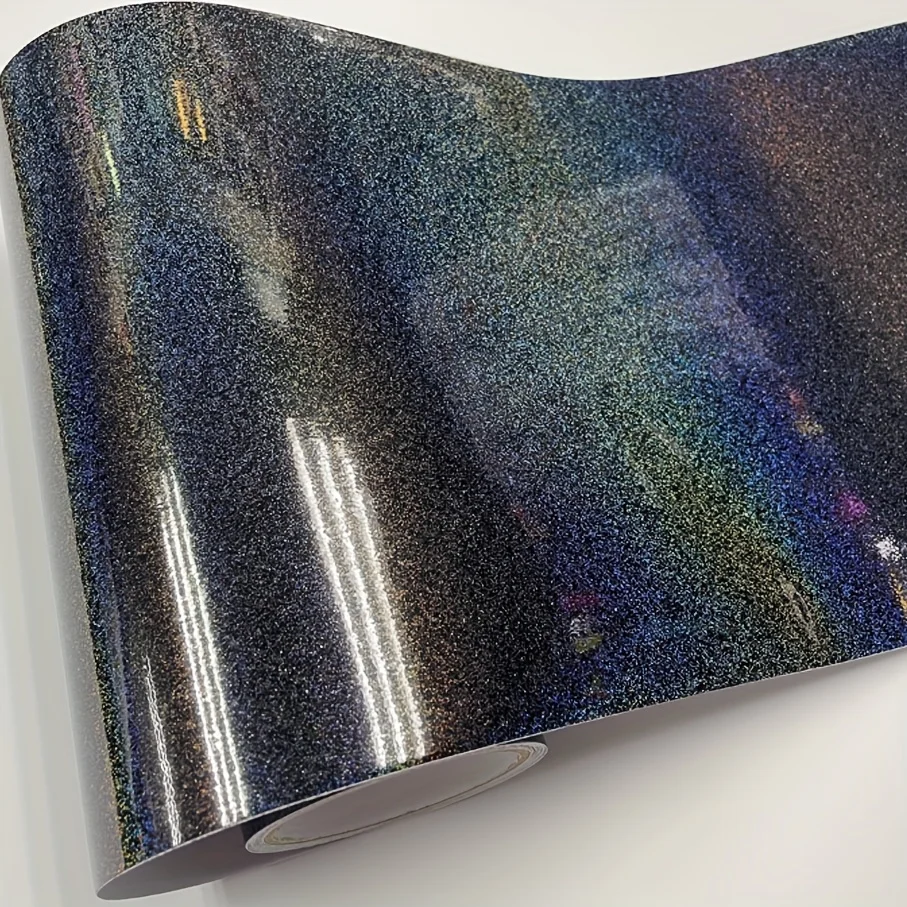 High Quality PET Glossy Rainbow Black Metallic Sparkle Vinyl Wrap Film Roll Self Adhesive Decal Car Wrapping