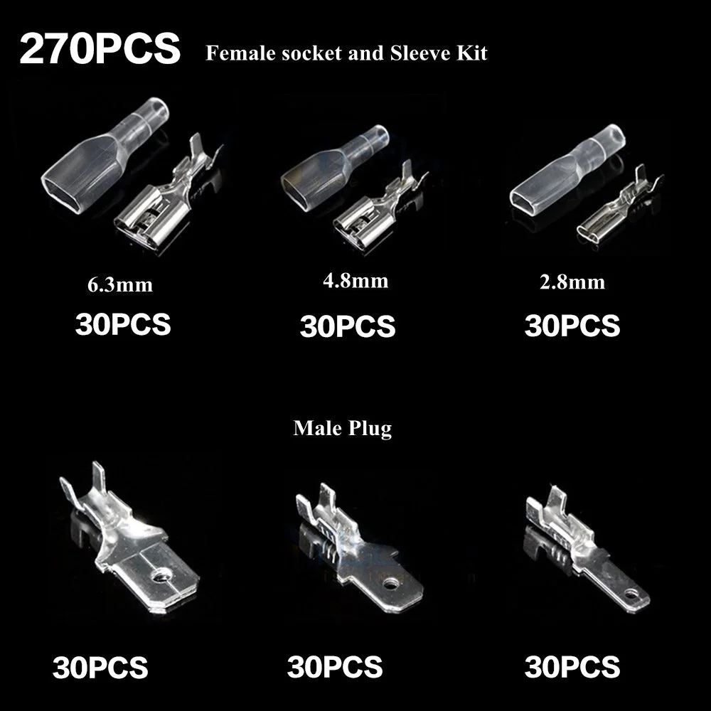 STONEGO Electrical Wire Crimp Terminal Connector Kit - 180PCS/270PCS Assorted Male Female Spade Terminals