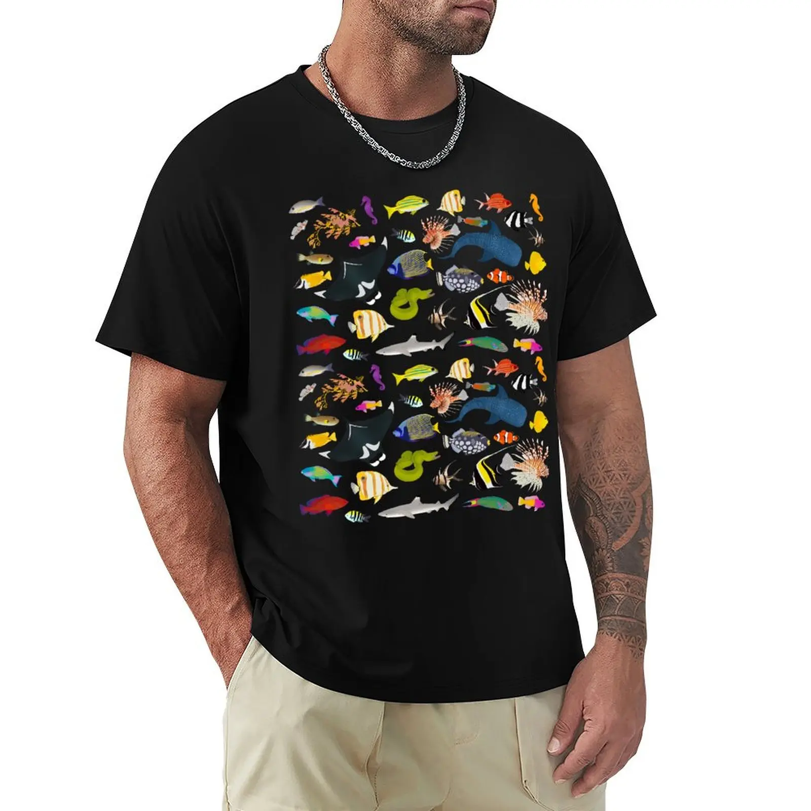 Tropical Reef Fishes (Dark) T-Shirt blacks blanks tshirts for men