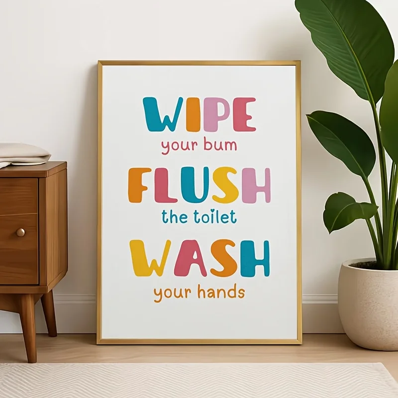2D Flat, 2D Flat, 1pc, Frameless, Cute Bathroom Wall Art, 