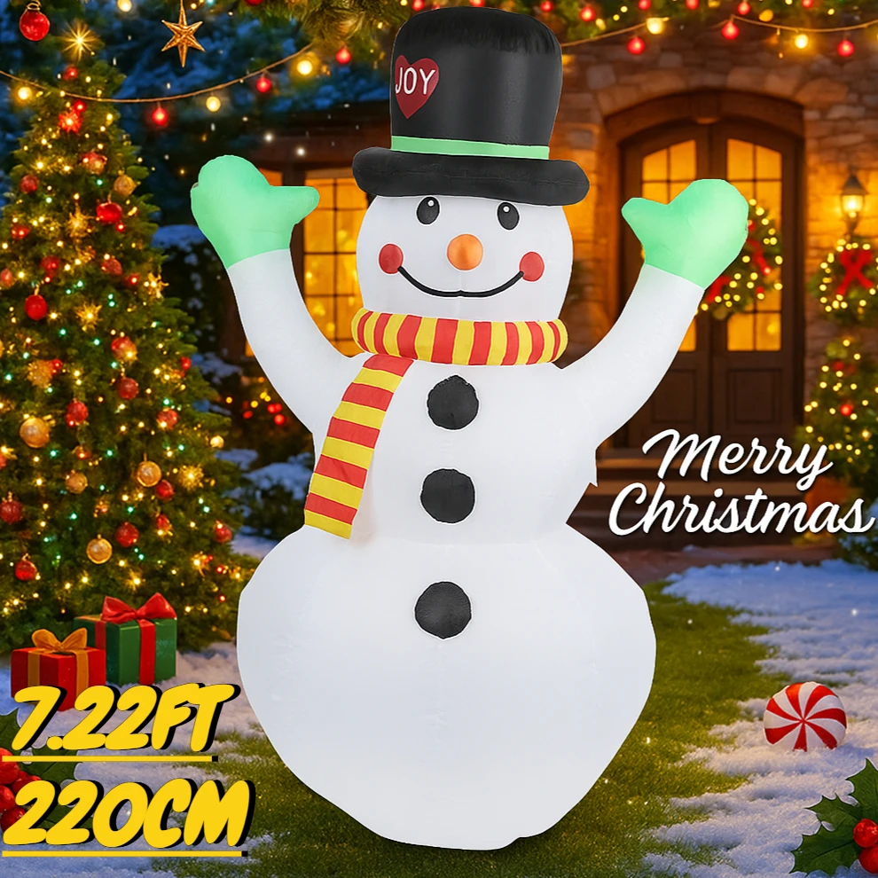 7,22 Fuß aufblasbarer Spielzeugschal Schneemann mit LED-Licht Weihnachten Hof Rasen Party Dekoration Weihnachten Home Supplie Ornamente Festliches Geschenk