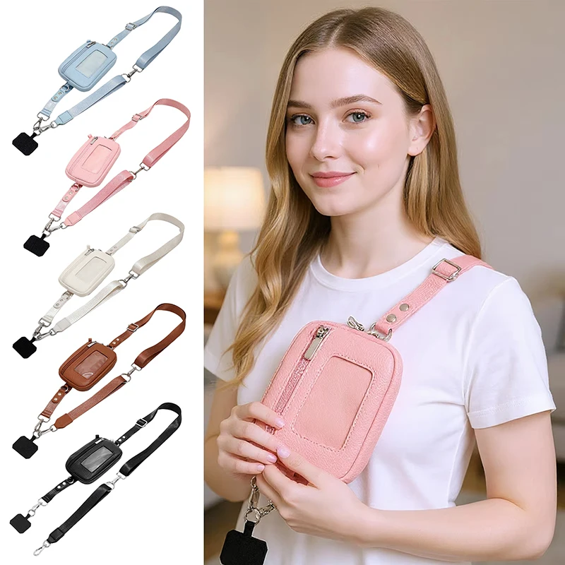 

Adjustable Mobile Phone Lanyard Crossbody Bag, Id Card Mobile Phone Storage Bag Solid Color Detachable Storage Bag