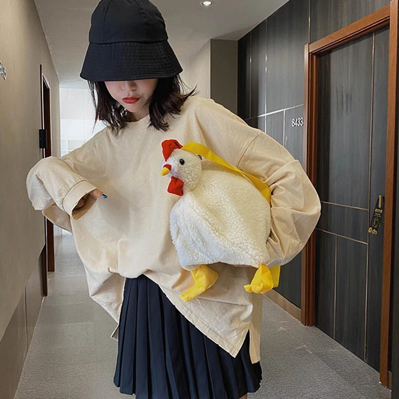 Women Chickens Shape Plush Bag Cute Cartoon Chicken Crossbody Shoulder Bag Travel Satchel Purse for Women Girl Handbags Bags