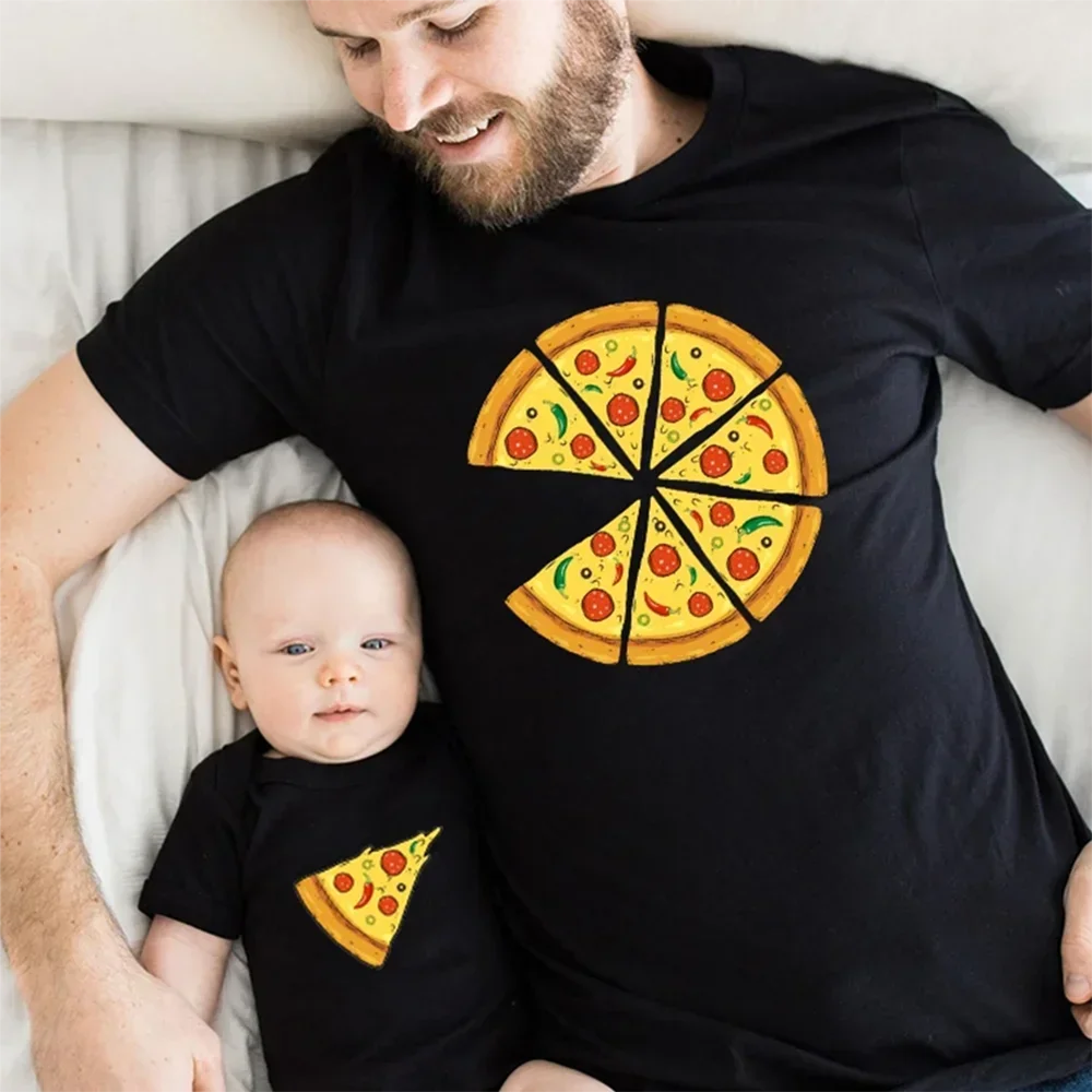 Pizza Cotton T-Shirt With Family Shirt Pizza Family Outfit Father\'S Day Gift Father Son Clothes Gift For Dad T Shirt Short Sleev