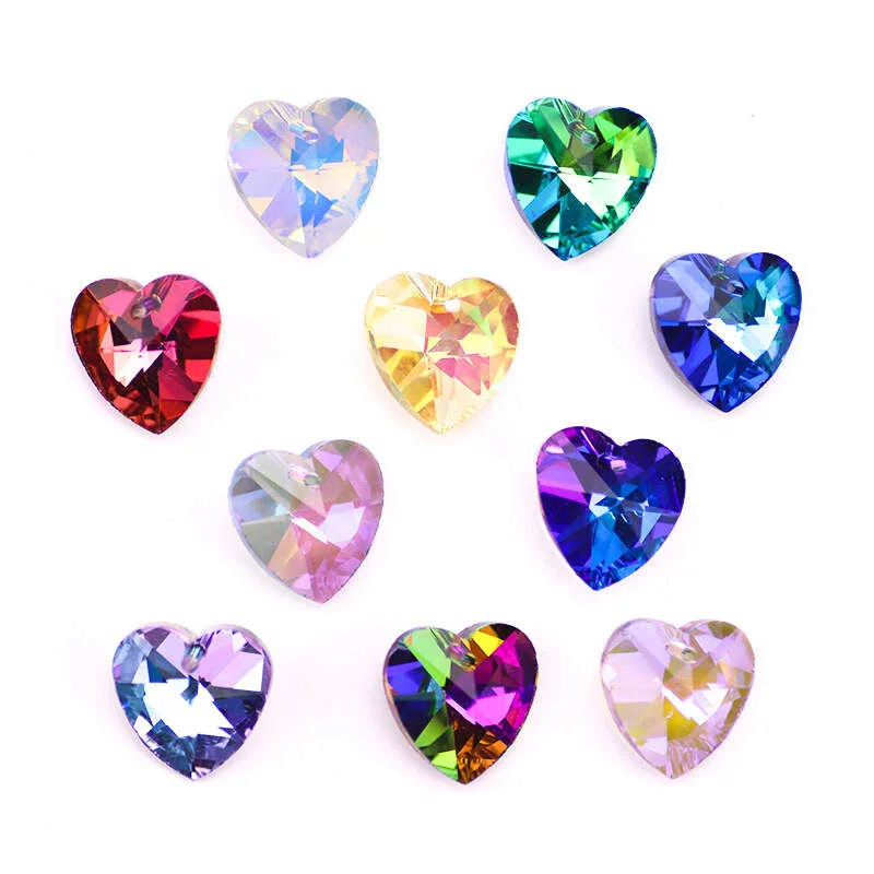 Dijes con forma multicolor de todos los tamaños, cuentas de corazón de cristal, cuentas de cristal, colgante de melocotón, gemas para fabricación de