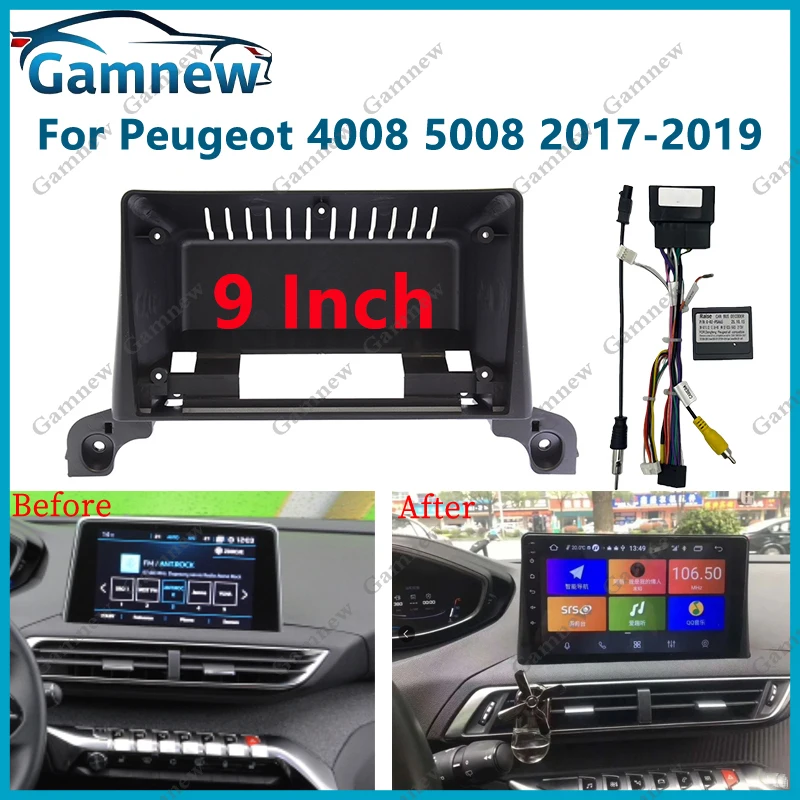 

9-дюймовый автомобильный радиоприемник с двойным Din DVD GPS Mp5, пластиковая рамка лицевой панели для Peugeot 4008 5008 2017-2019
