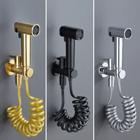 Grey Hand Held Bidet Sprayer Douche Toilet Kit Bidet Faucet Gold Round Shattaf Shower Head Copper Valve Set Jet Bidet Faucet