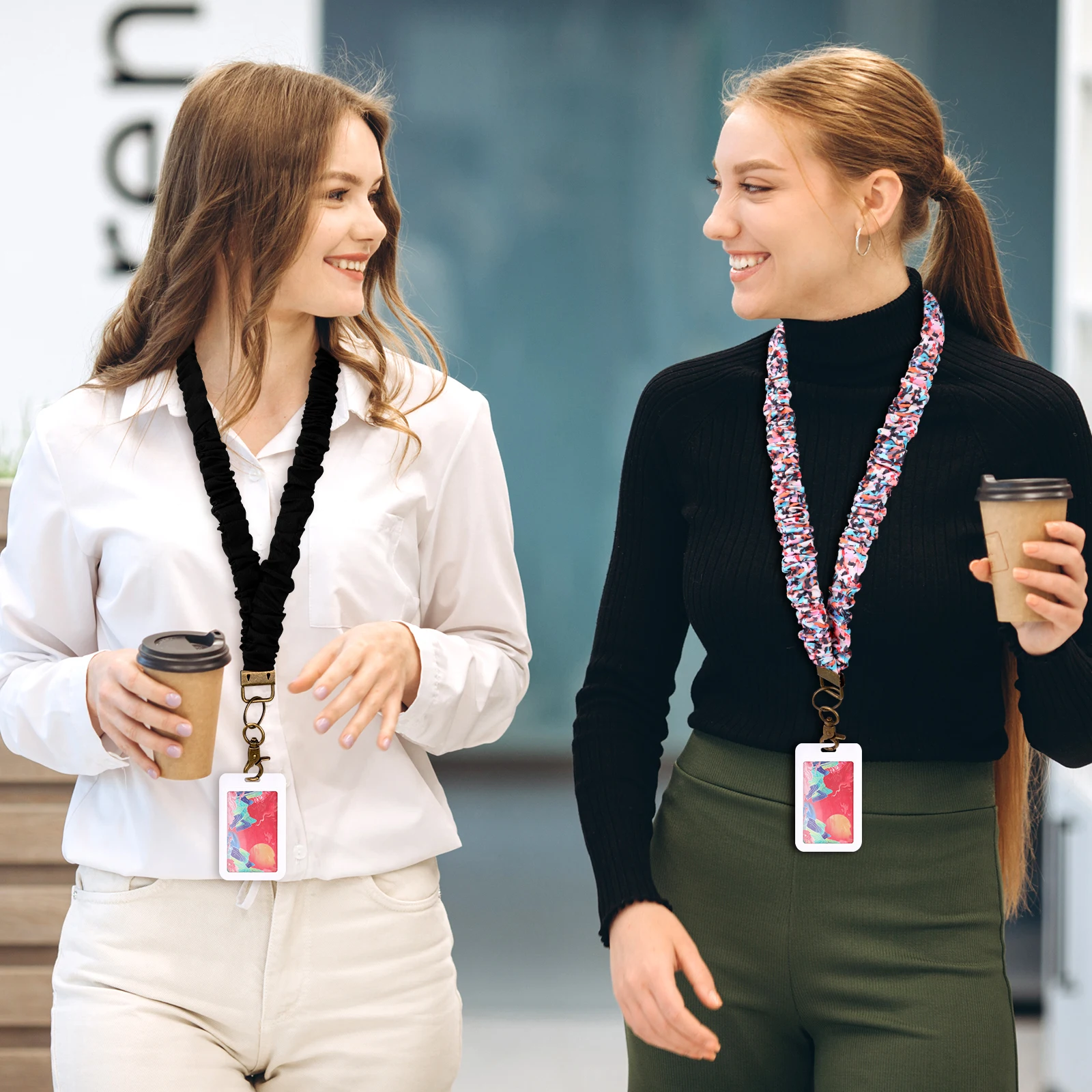 2 Pack Scrunchie Lanyards For ID Card And Keys Scrunchy Cute Neck Keychain With Clip Closure Retractable Stretchy Lanyards For T