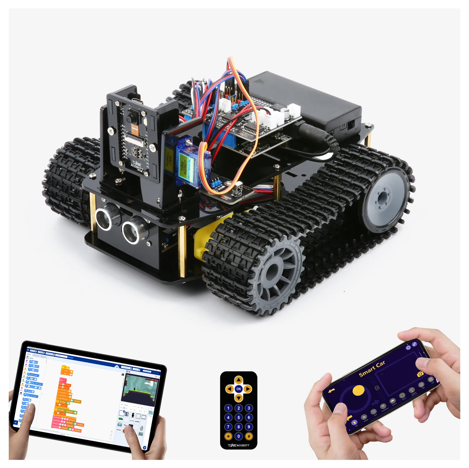 ACEBOTT ESP32 Smart Robot Kit with 3MP Camera Tank Car STEM Toys Coding Kit Compatible with Arduino Scratch App Remote Control