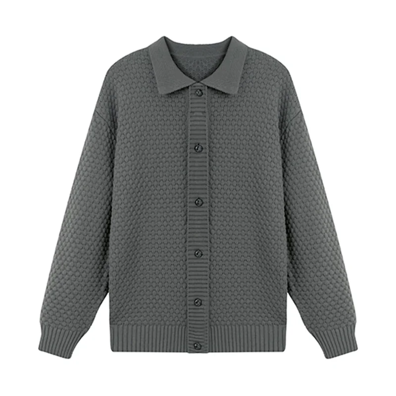 

Premium Knitted Men Sweater Turn-Down Collar Solid Color Casual Winter Quality Acrylic Cotton Cardigan Classic Sueters De Hombre