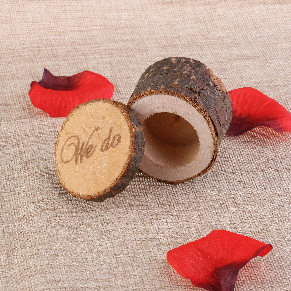 

Vintage We Do Shabby Chic Rustic Wedding Ring Box Wooden Engraved Elegant Round Shape for Ceremony We Do Ring Box