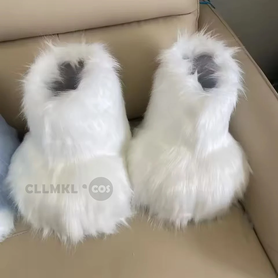 Fofo kig fursuit cosplay pata sapatos peludo fursuit cosplay rubbit botas de gato bonito animal mangá festa cos traje desempenho prop