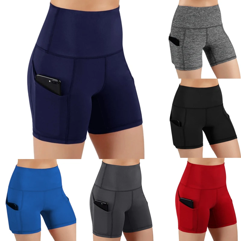 Fashion Women\'s Shorts with Pocket High Waist Elastic Yoga Leggings Gym Running Sport Fitness Short Pants