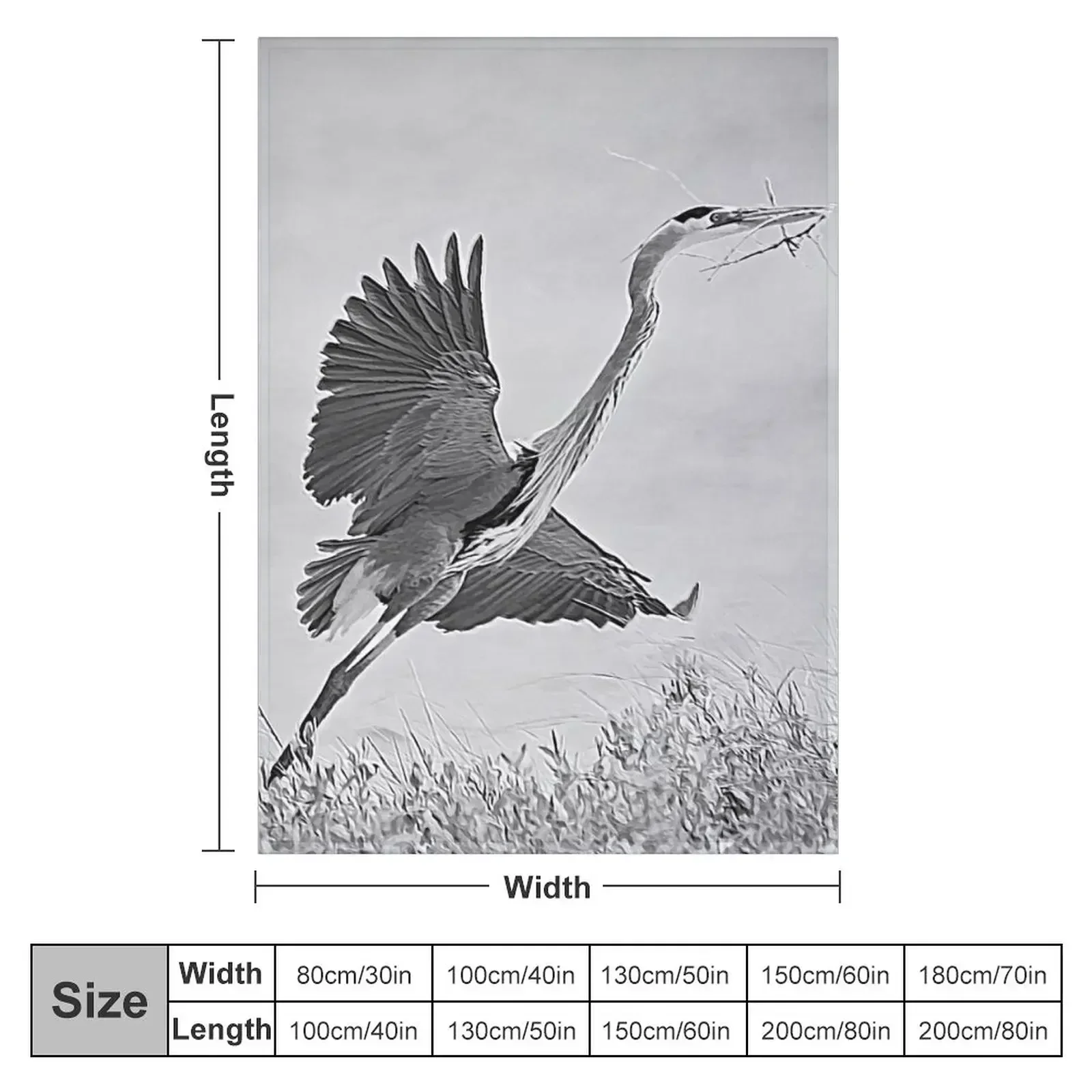 New Great Blue Heron Nest Building Time Black and White Throw Blanket couch cozy soft plush fuzzy picnic outdoor blanket