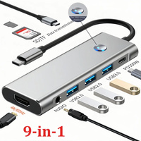 9-In-1 Type C Hub USB 3.0 Hub to HDMI 4K 60Hz Docking Station Splitter USB-A PD 100W SD TF 3.5mm Adapter for MacBook PC USB Hub