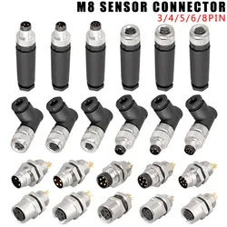 M8 Sensor Connector Waterproof Male&Female Plug Straight Angle Screw Threaded Coupling 3pin 4pin 5pin 6pin 8pin