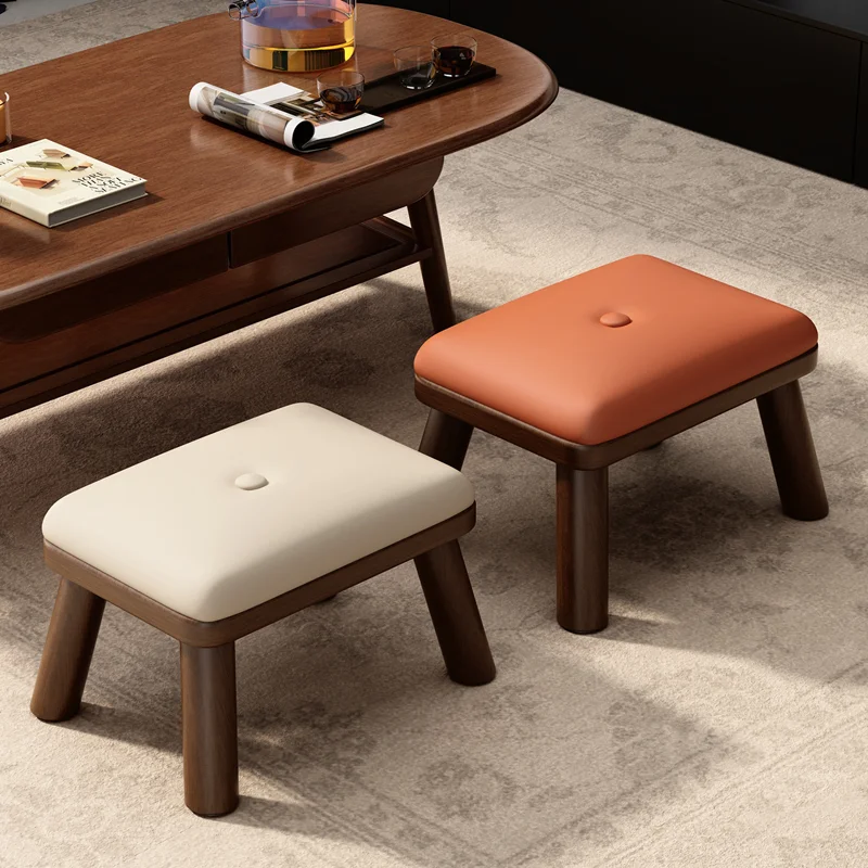Household Solid Wood Small Square stool Soft Cushion Low Stool Living Room Coffee Table Sofa Stool Shoe Changing Stool Chair