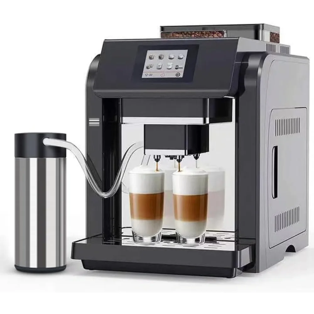 Máquina de Espresso totalmente automática, Espumador de leche, molinillo incorporado, pantalla táctil, 7 variedades de café para el hogar