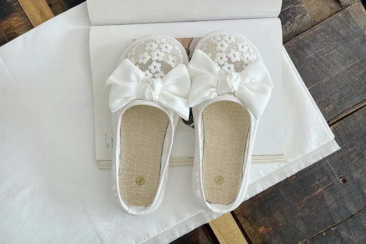 Careaymade-seaside beach shoes,beautiful delicate bow lace slippers,artistic comfortable flat shoes,summer lazy women's shoes