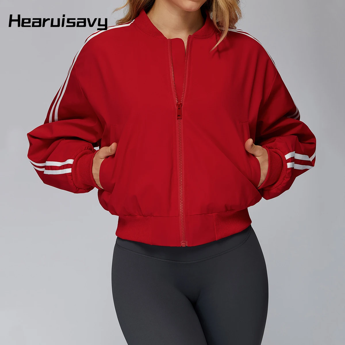 

Hearuisavy Autumn-Winter Insulated Sports Jacket Outdoor Mountain Running Clothes Stand-Collar Zipper Coat With Pockets Female