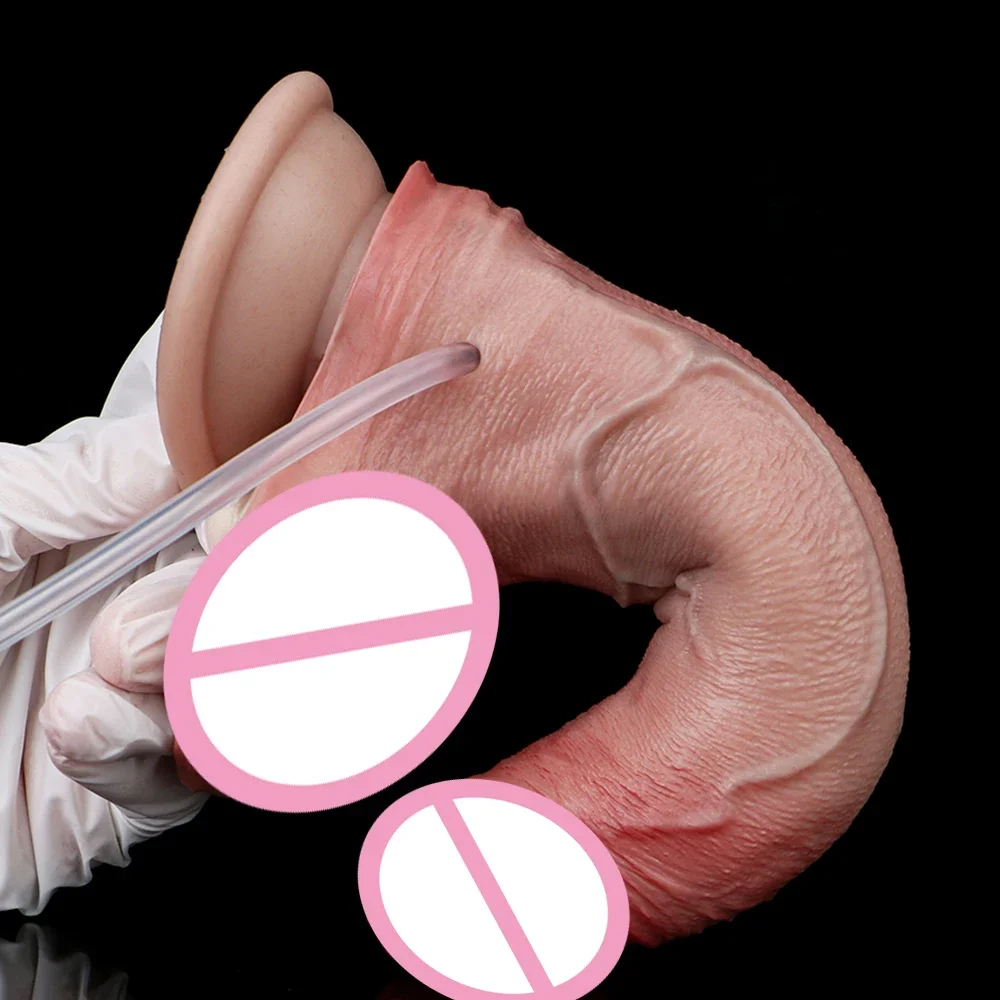 SXXY Dual Layer Inflated Squirt Anal Plug Silicone Ejaculating Realistic Dildo With Strong Sucker Lifelike Inflating Sex Toys