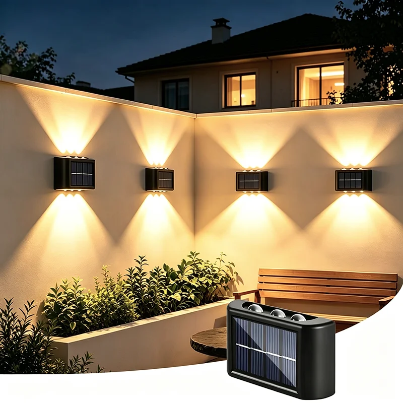 LED Lamp Bead Solar Up-Down Lighting Exterior Wall Light Outdoor Wall Decoration Light for Courtyard Villa Fence Terrace Garden