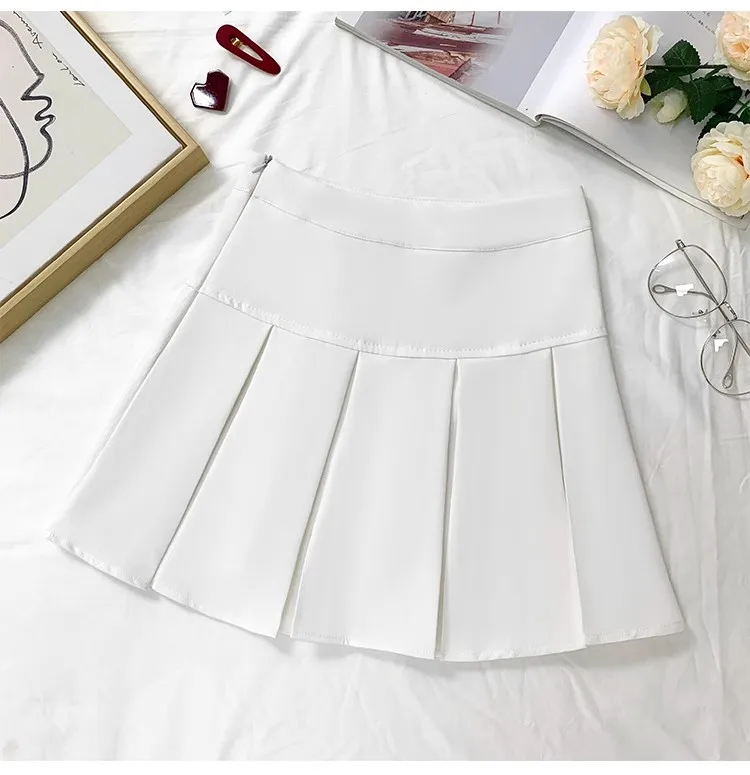 Summer solid color high waist gray pleated half body A-line skirt for women