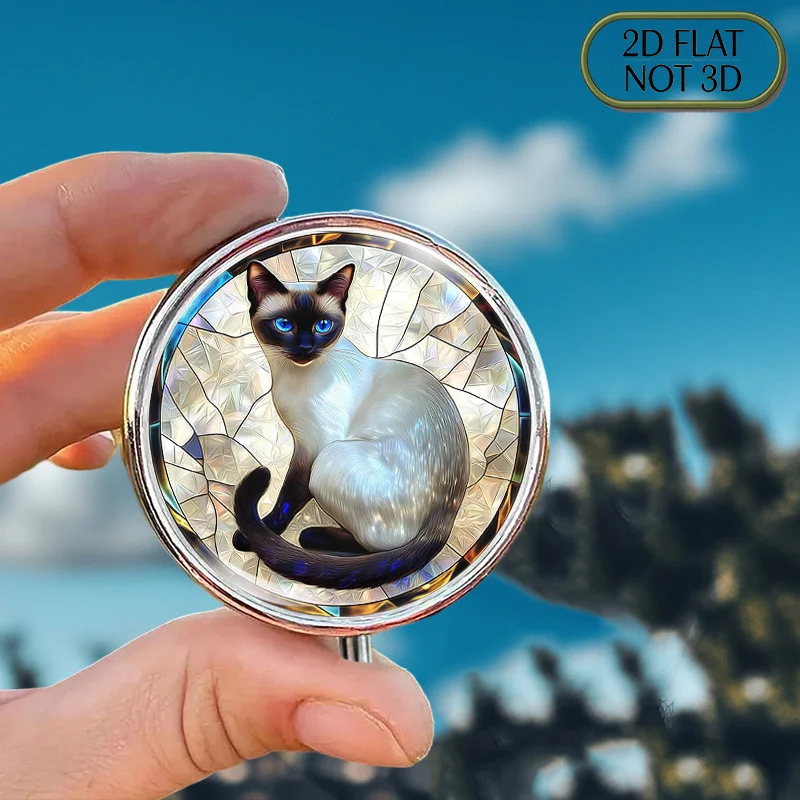Portable Round Metal Pill Box with Colorful Glass Xishi Cat Design, Ideal for Organizing Daily Medications and Supplements, and Is Also Great for Storing Vitamins, Multi-Purpose Storage for Small Items or Coins, Travel Needs, and as a Gift for Friends