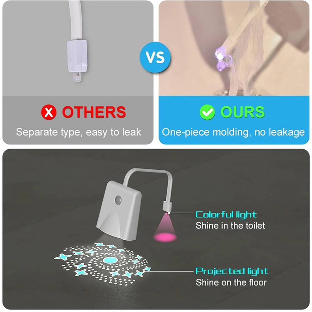 ห้องน้ํา Light Motion Sensor 16 สีเปลี่ยน LED Night Light Star Projection Light ชาร์จห้องน้ําชามไฟ LED ของขวัญ