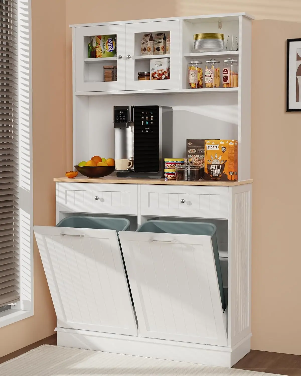 Double Tilt Out Trash Cabinet 20 Gallon Solid Wood Hideaway Drawers, Dual Free Standing Recycling Bin Kitchen, Customized