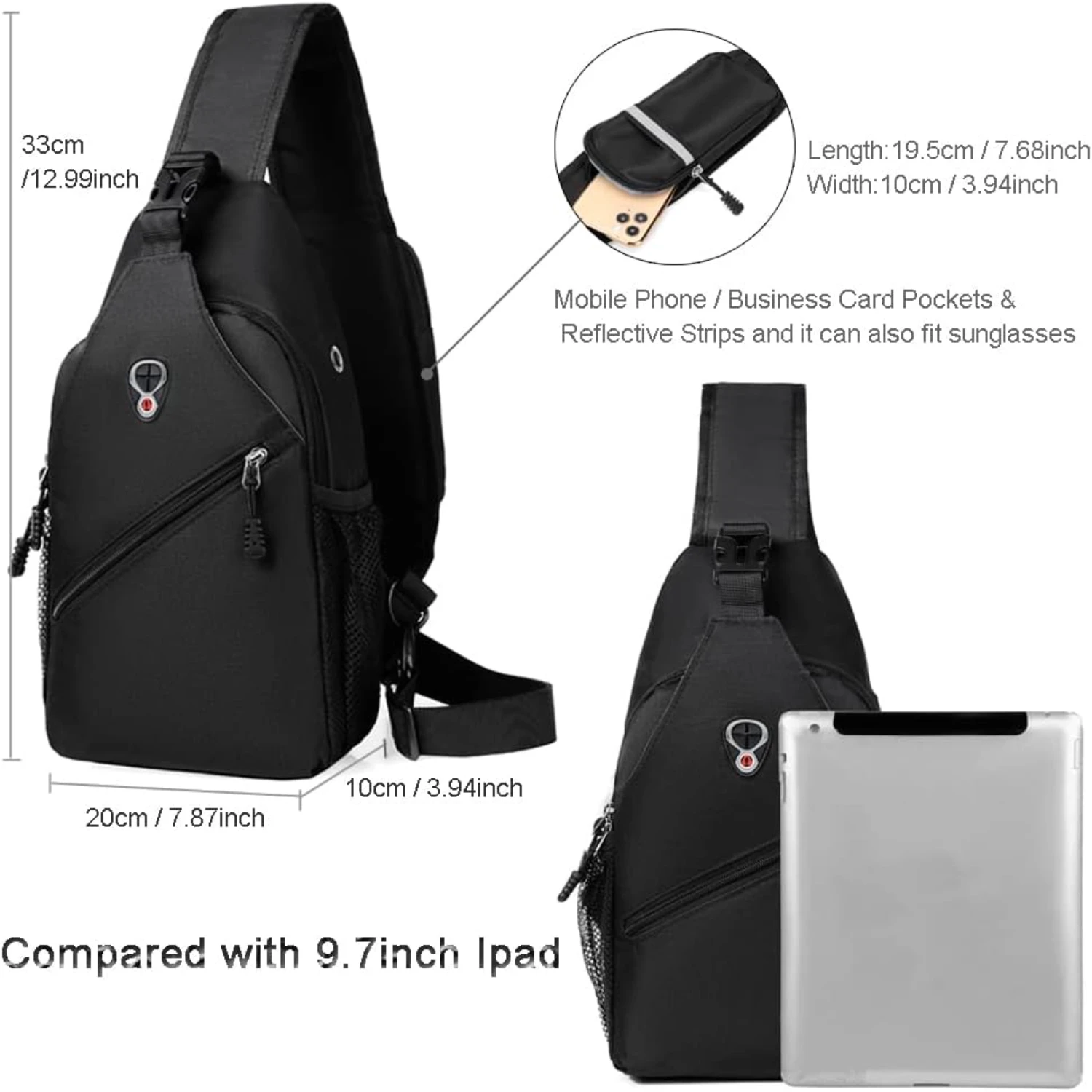 Waterproof Crossbody Sling Bag Chest Shoulder Daypack with USB Charger Port for Men Women - Ideal for Hiking, Walking, Travel