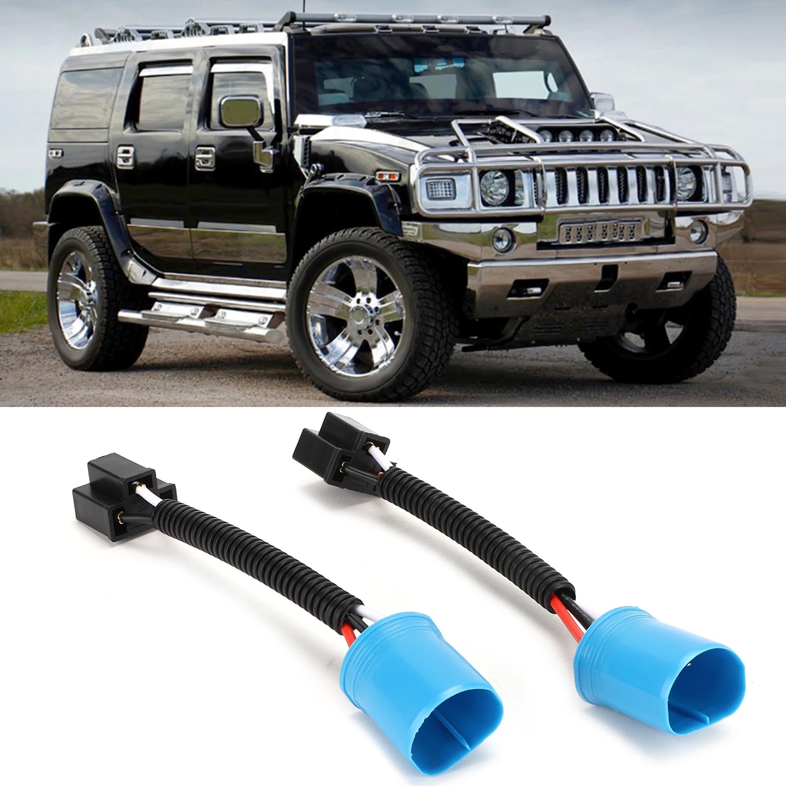 

2pcs 9007 Male to H4 9003 Female Wire Harness Connector Adapter Replacement for Hummer H2 Headlight 12V‑24V