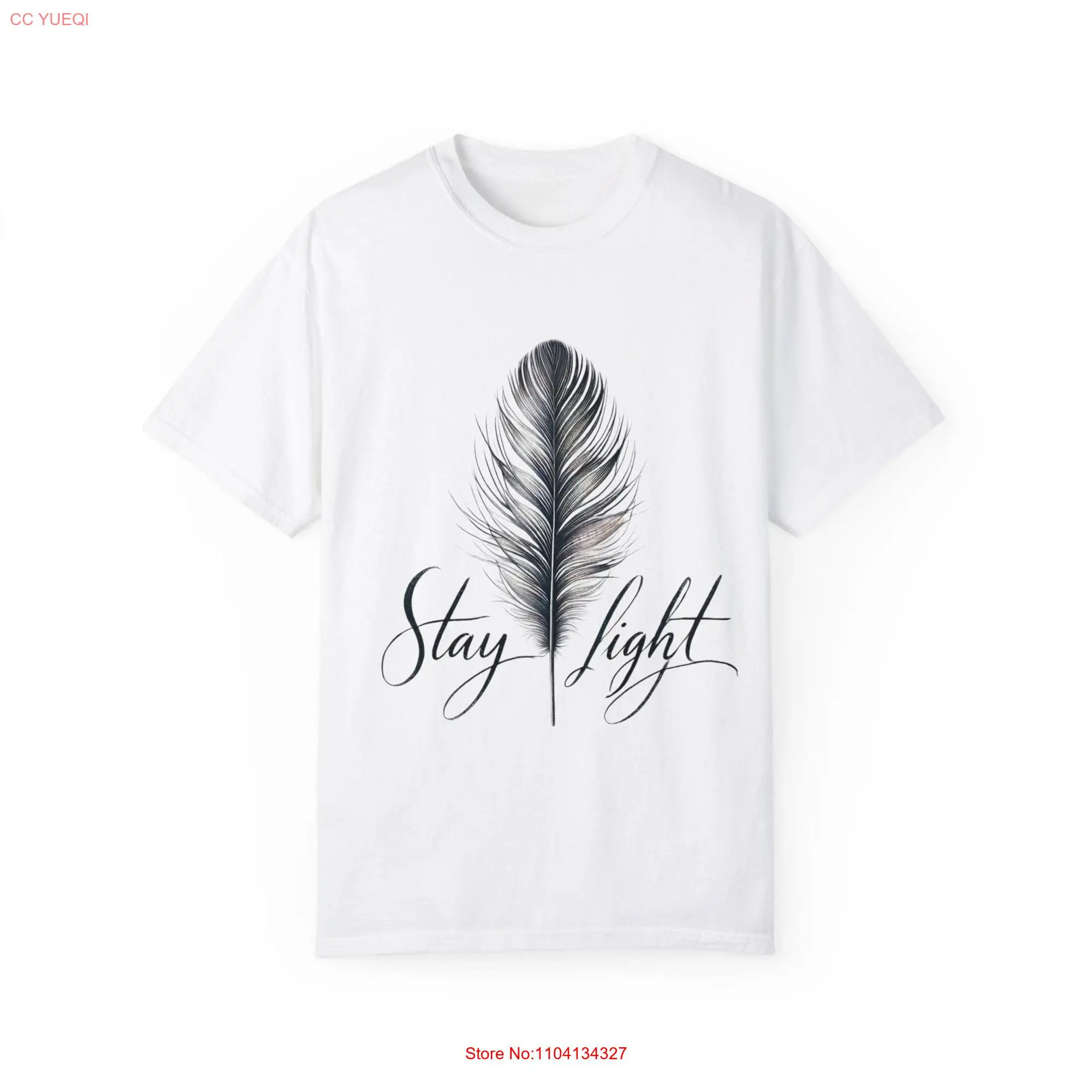 Stay Light Feather T Shirt Minimalist Inspirational Design long or short sleeves