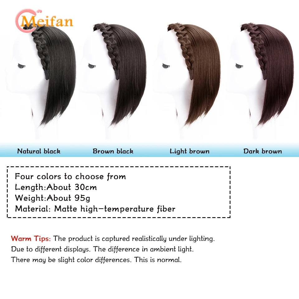 MEIFAN Synthetic Short Straight Headband Half Wig Clip in Hair Extension Fluffy Natural False Hairpiece With HairBand for Women