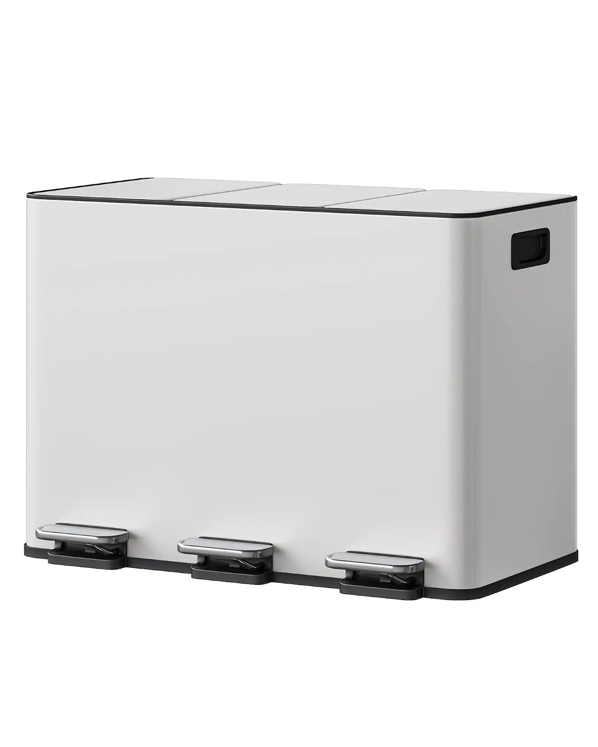 Cubo de basura de cocina 3 en 1 de acero inoxidable de 45 L – Tres compartimentos separados – Tapa de cierre suave y contenedor interior extraíble – Resistente a los olores, ahorra espacio, diseño