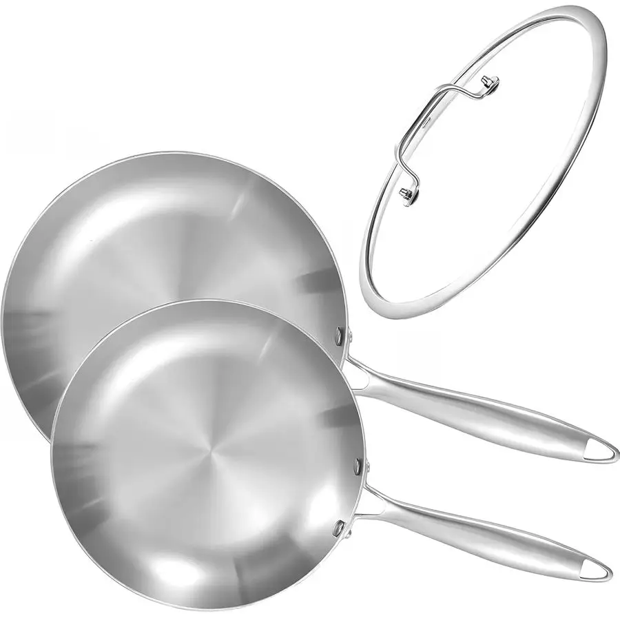 

8.510 Inch Triply Stainless Steel Frying Pan Set with Lid,Skillets,Induction Cookware,Dishwasher and Oven Safe