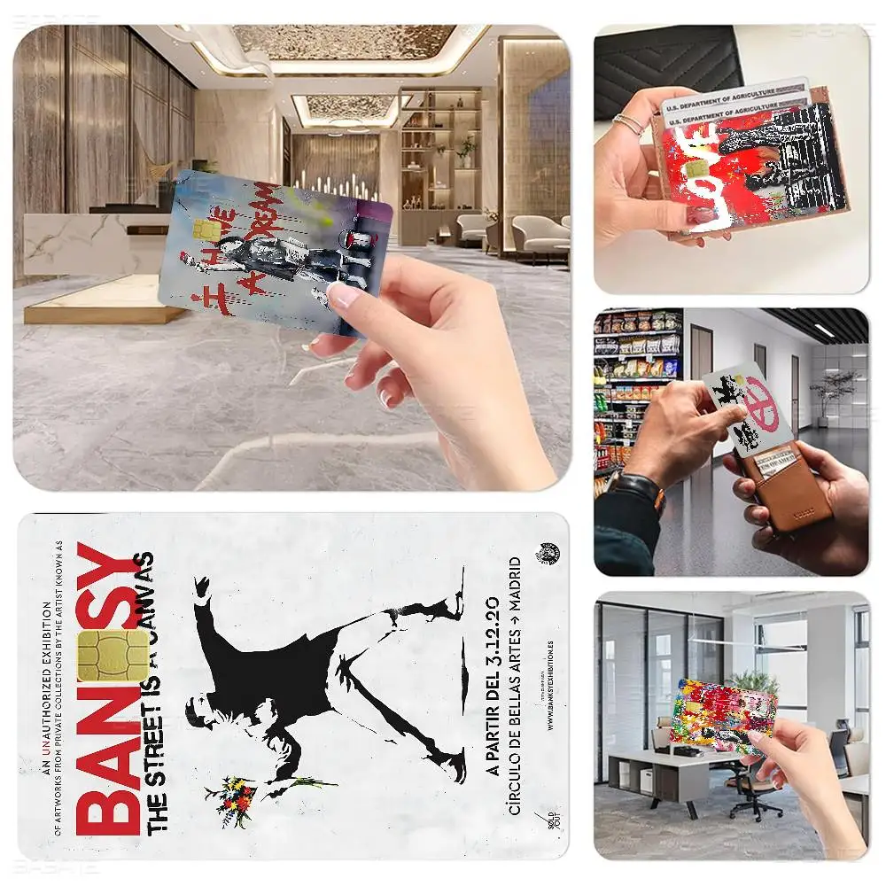 Graffiti B-Banksyes Kunstwerk Spiel Anime Aufkleber Folie Skin Cover Hülle für Kleine Große Chip-freie Debit- und Kreditkarten Vorderseite