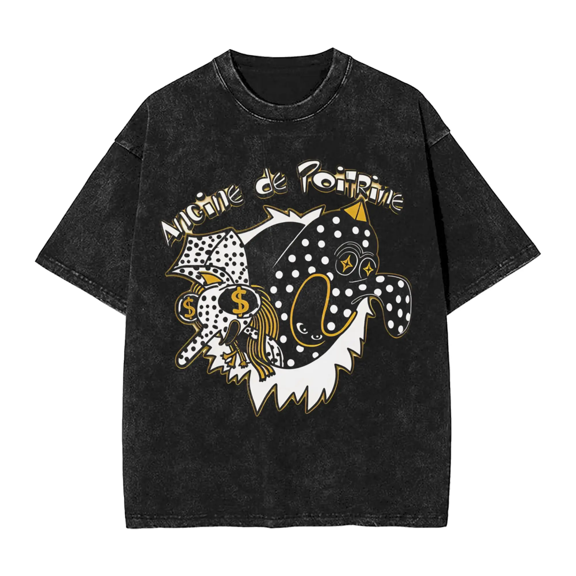 Washed T Shirt Angine De Poitrine Hip Hop Novelty T-Shirts Oversize Quebec Duo Streetwear 100% Cotton Summer Tops Tees Men Women