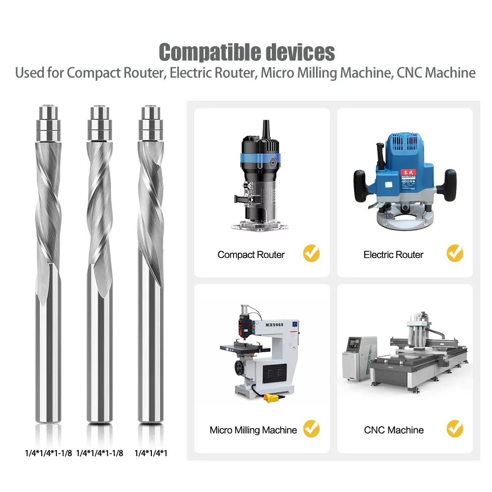 1pcs 6mm 6.35mm Shank Solid Carbide Bearing Guided Two Flute Flush Trim Router Bits Woodworking Milling Cutters End Mill