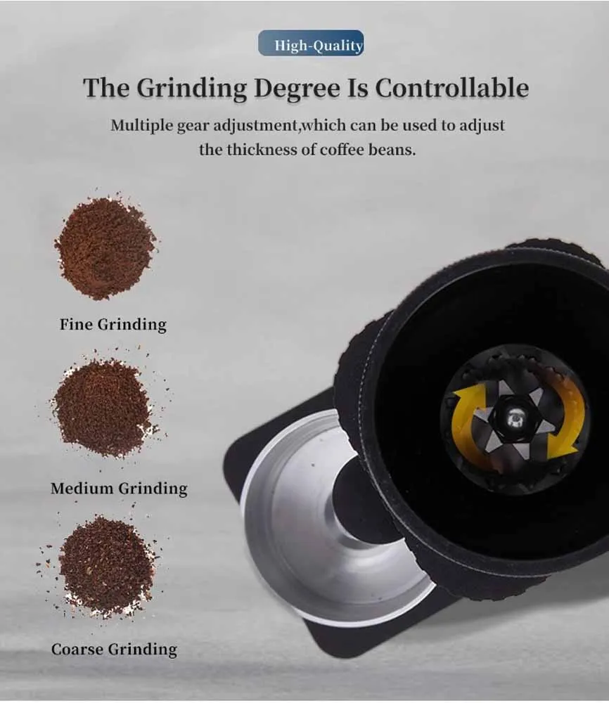 مطحنة القهوة الكهربائية المحمولة XEOLEO سهلة الحمل أثناء السفر للاستخدام المنزلي، مطحنة حبوب القهوة القابلة لإعادة الشحن عبر USB
