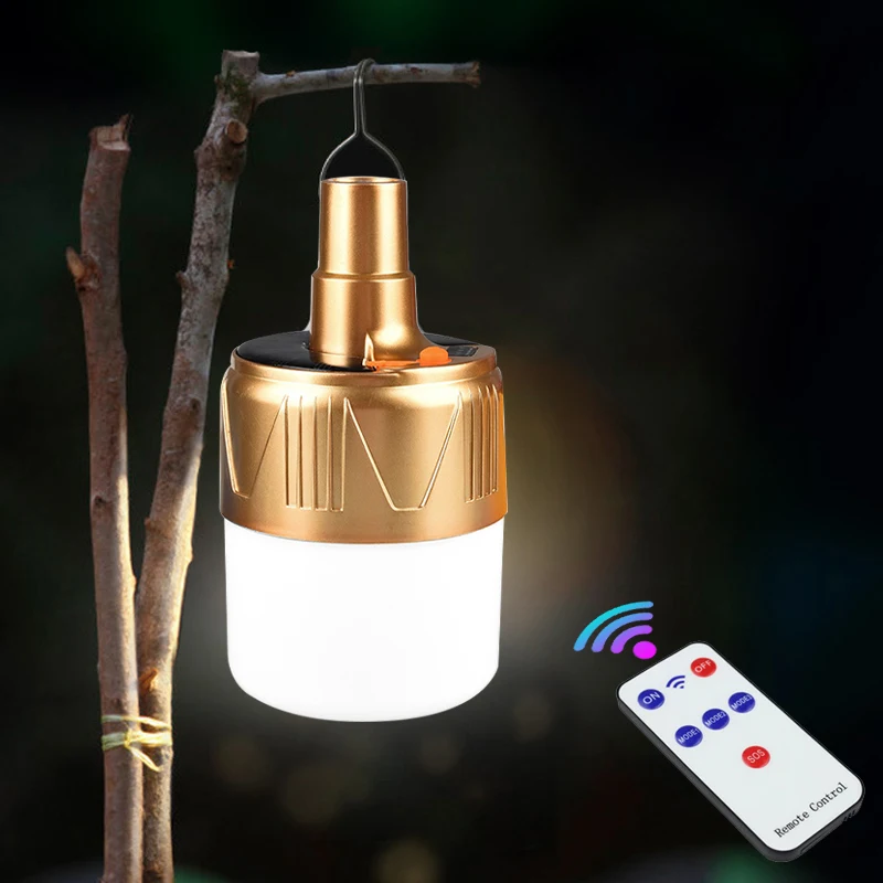 Solar Light Bulb Camping Solar LED Light USB Rechargeable 5Lighting Modes Tent Hanging Bulb for Outdoor Hiking Emergency Outage