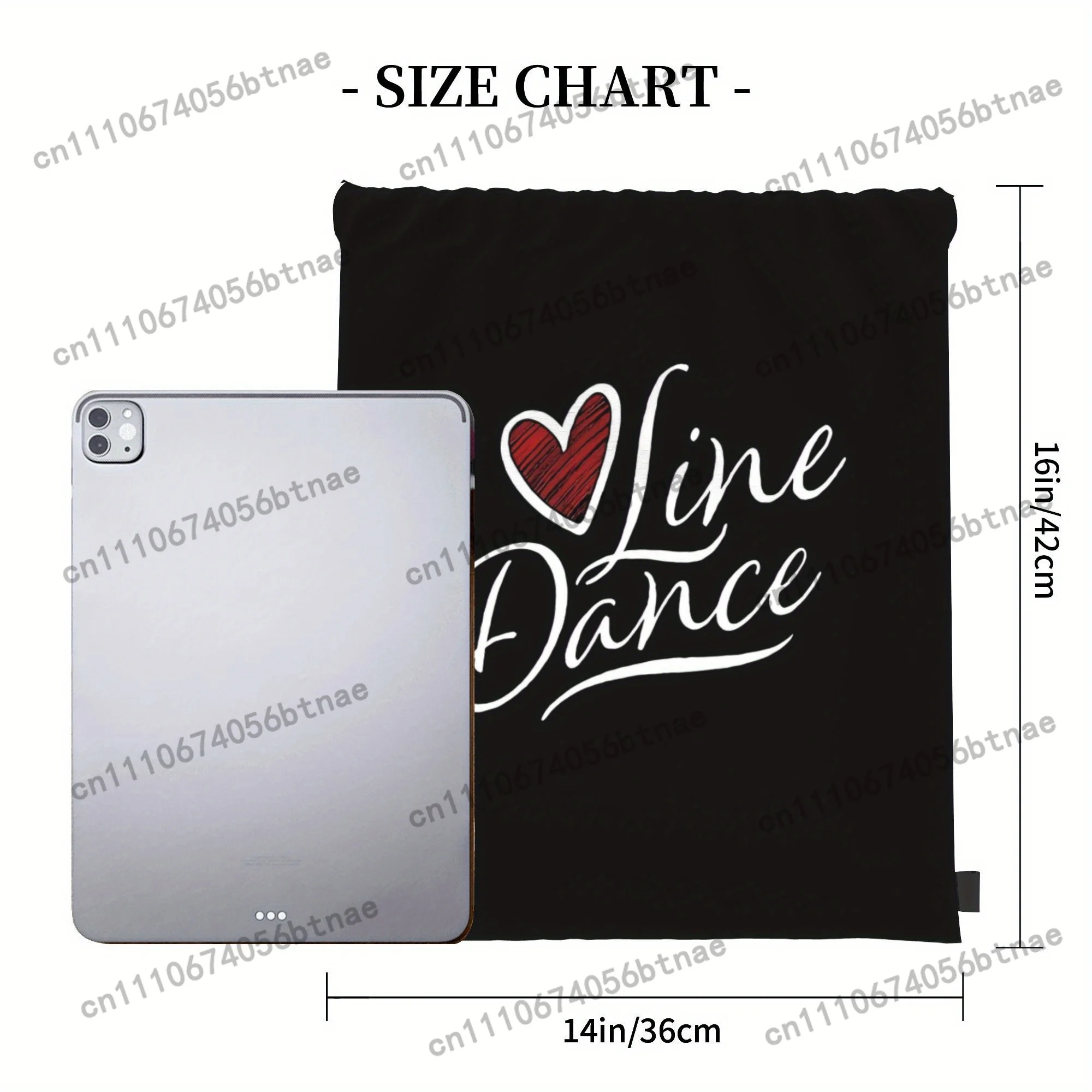 LOVE Line Dance Drawstring Bag - Black with White Heart & Lettering, Soft Shell Gym Sports Travel Backpack, Machine Washable Cas view 4