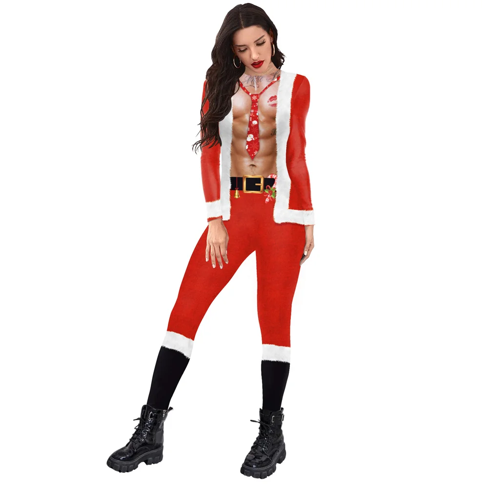 IOOTIANY Damen Herren Weihnachtsmann-Druck Cosplay-Kostüm Sexy Jumpsuit Bodysuit Erwachsenen-Karnevalsparty-Aufführungskleidung 2026 – Detail 6