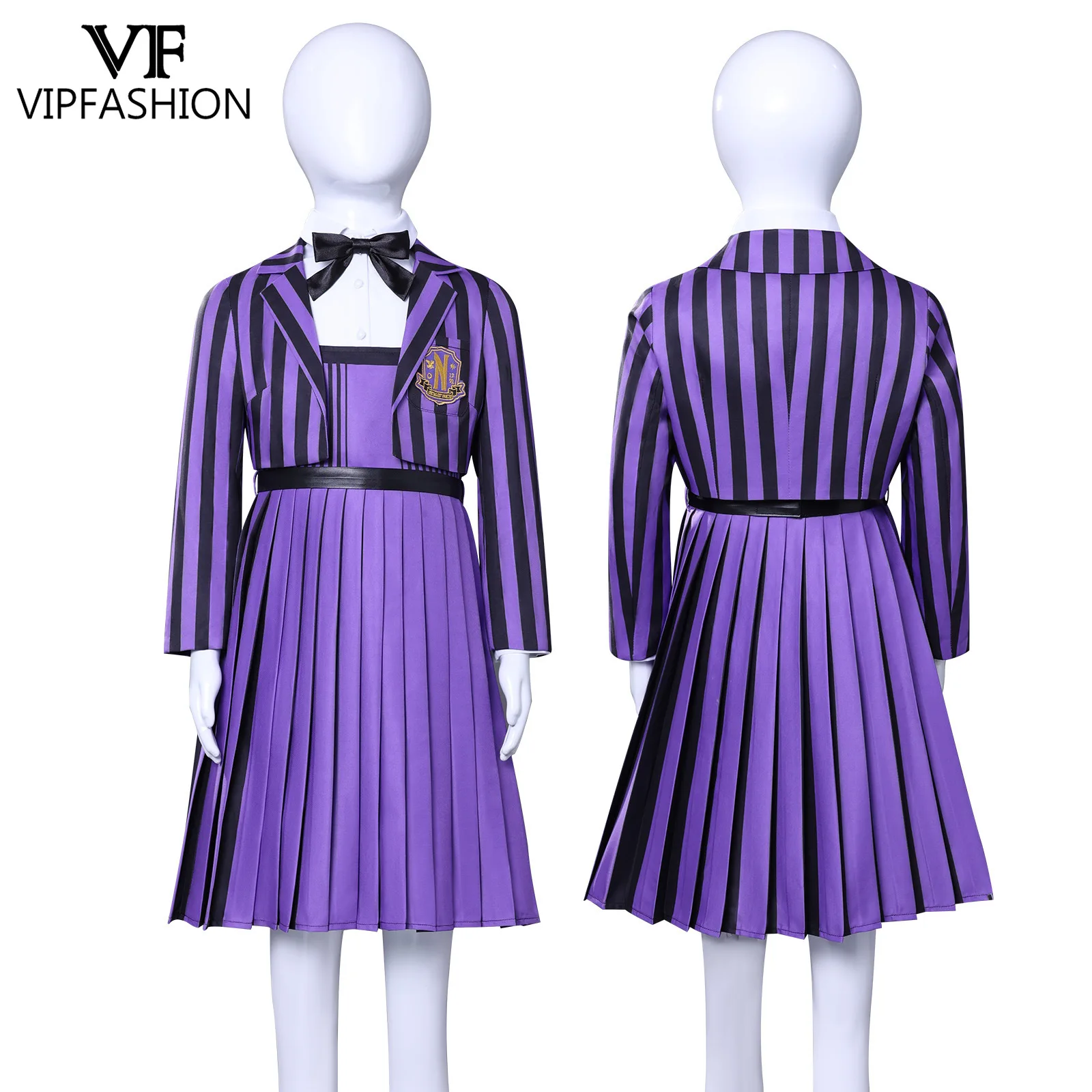 VIP FASHION Halloween الأم Daughter Enid Sinclair ‌   أزياء تنكرية للنساء سترة مخططة أرجوانية فستان مناسب للحفلات للفتيات