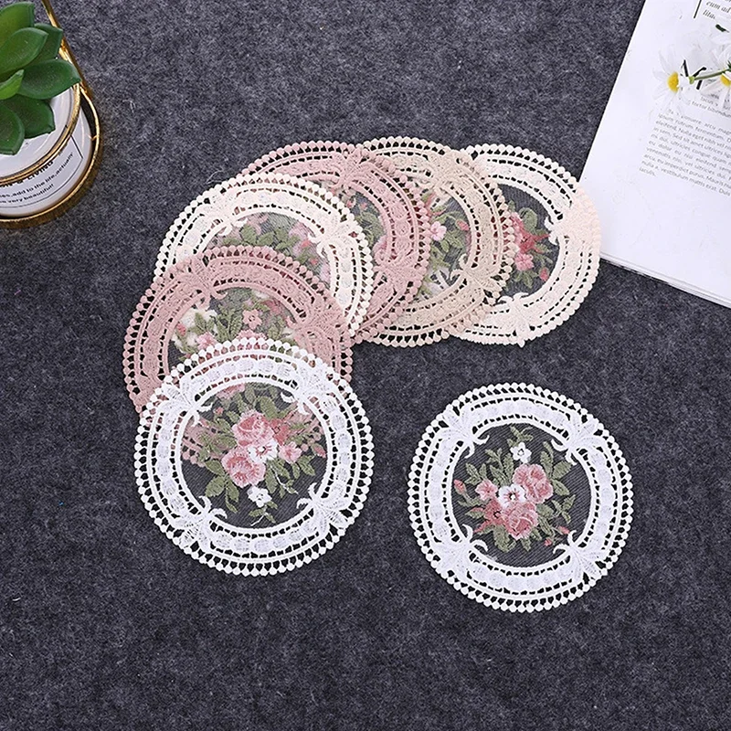 12cm Vintage Lace Coaster Placemat Embroidery Craft Bowls Coffee Cups Coaster European Style Fabric Anti-Scald Table Plate Mat