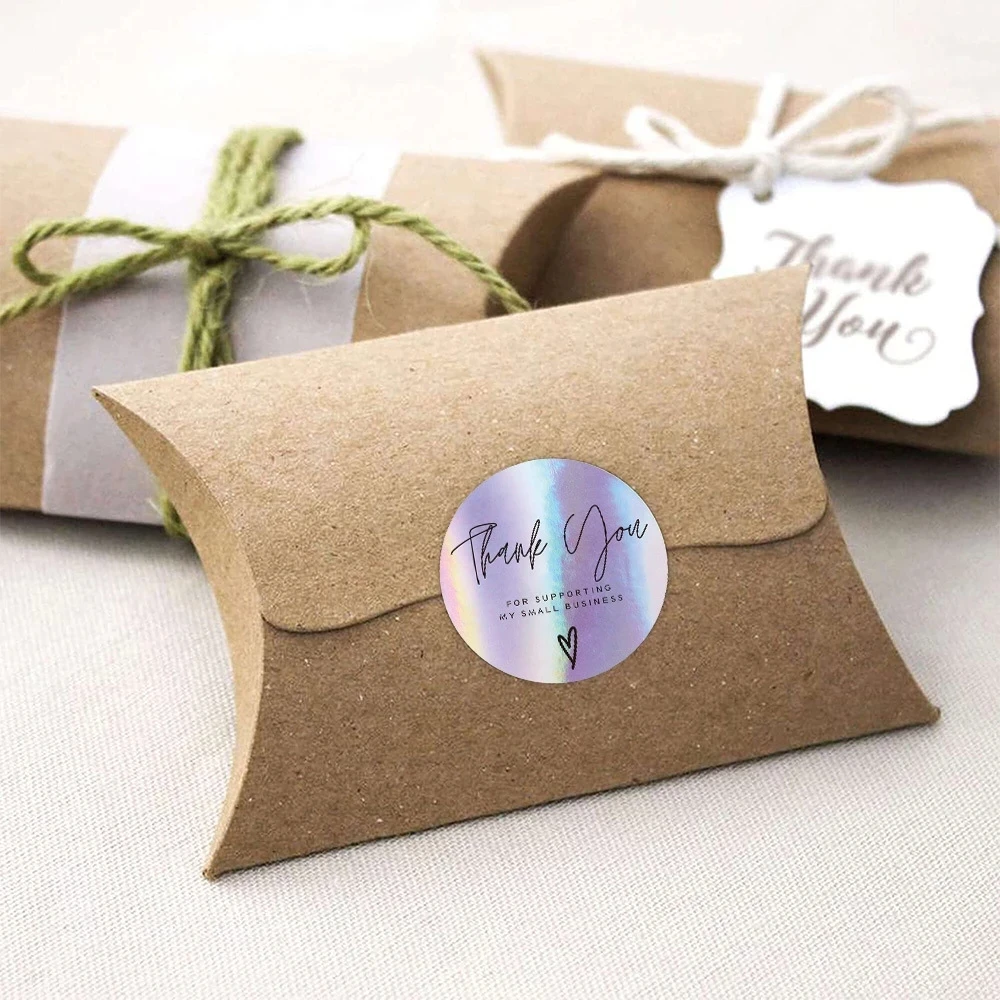 500 Pcs Ronde Regenboog Laser Dank U Stickers 1 Inch Kleine Business Stickers Zelfklevende Etiketten Voor Boetieks Wikkelen Levert