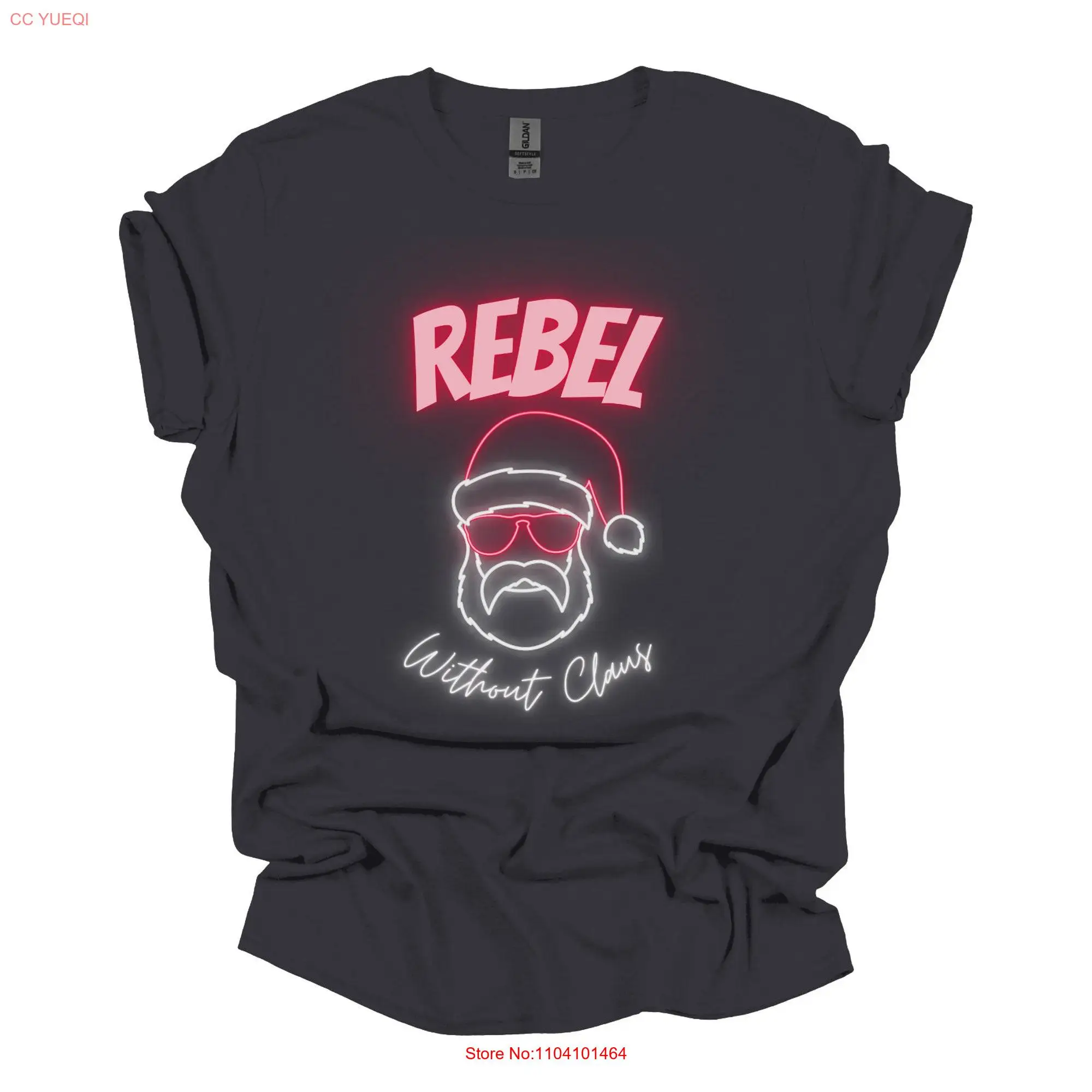 Rebel Without Claus Santa Sunglasses Christmas Holiday Softstyle T Shirt long or short sleeves