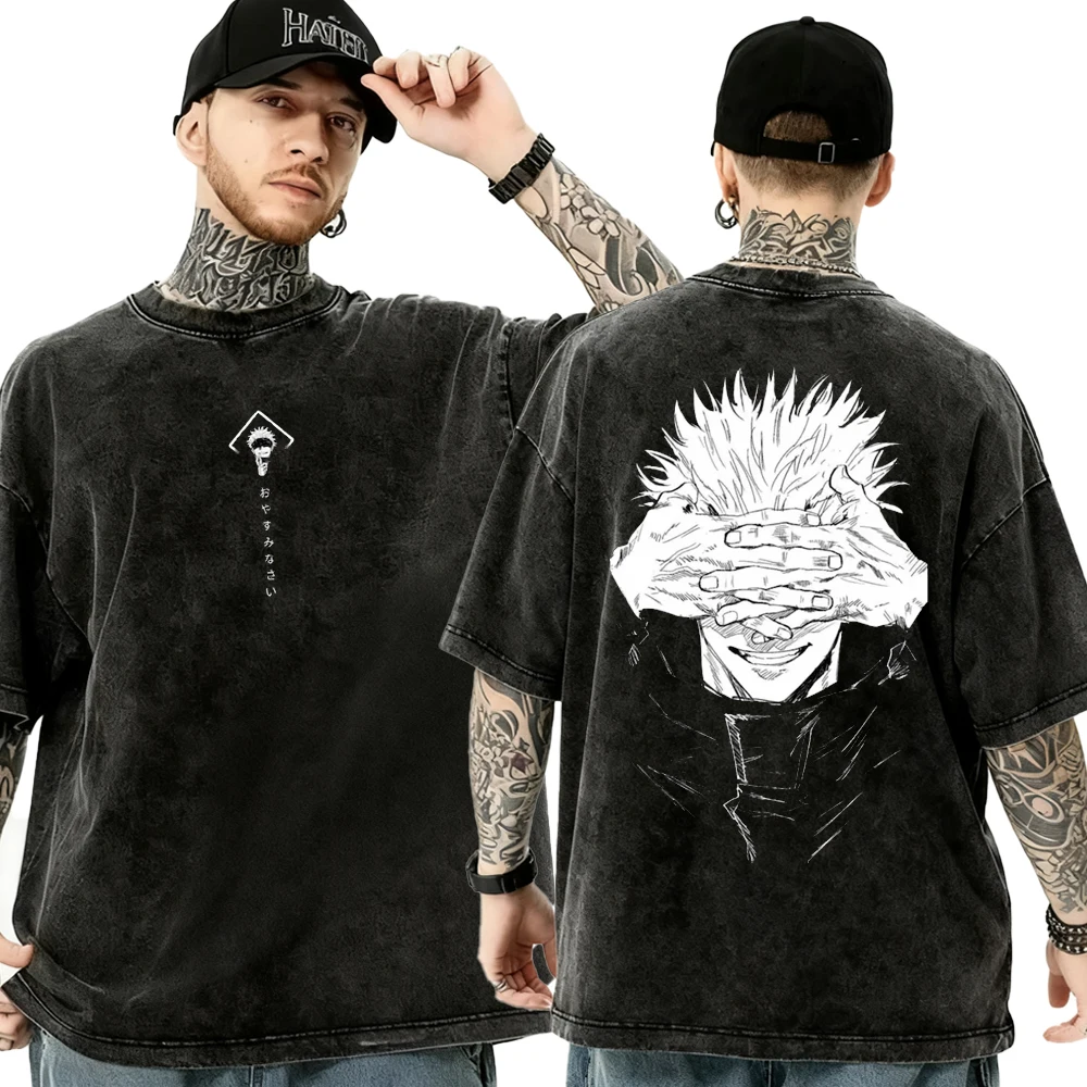 Gojo Satoru Jujutsu Kaisen تي شيرت الرجال النساء التي شيرت غسلها القطن تي شيرت ملابس الصيف قصيرة الأكمام المتضخم تيز الشارع الشهير