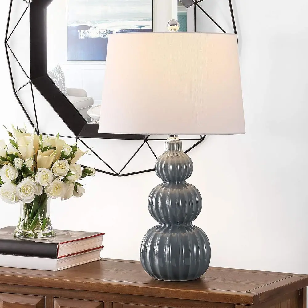 Triple Gourd LED Desk Lamp, 26-inch, Grey, for Bedroom, Living Room, or Office Nightstand